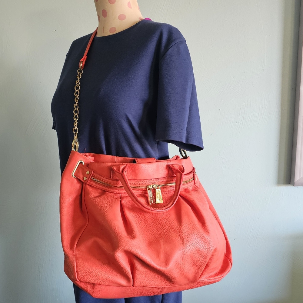 Olivia + Joy Coral Red Slouchy Satchel Crossbody Hobo Bag